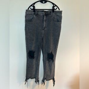 Risen Black Distressed Crop Jeans